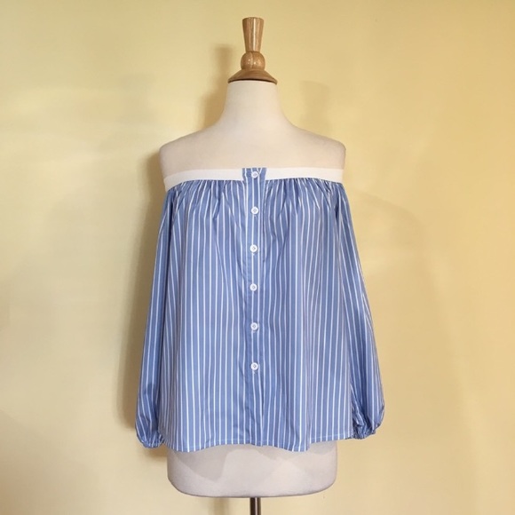 Off Shoulder Striped Button Front Top - Picture 4 of 6